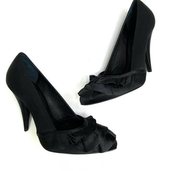 BCBGmaxazria | Black Satin Ruffle Heel